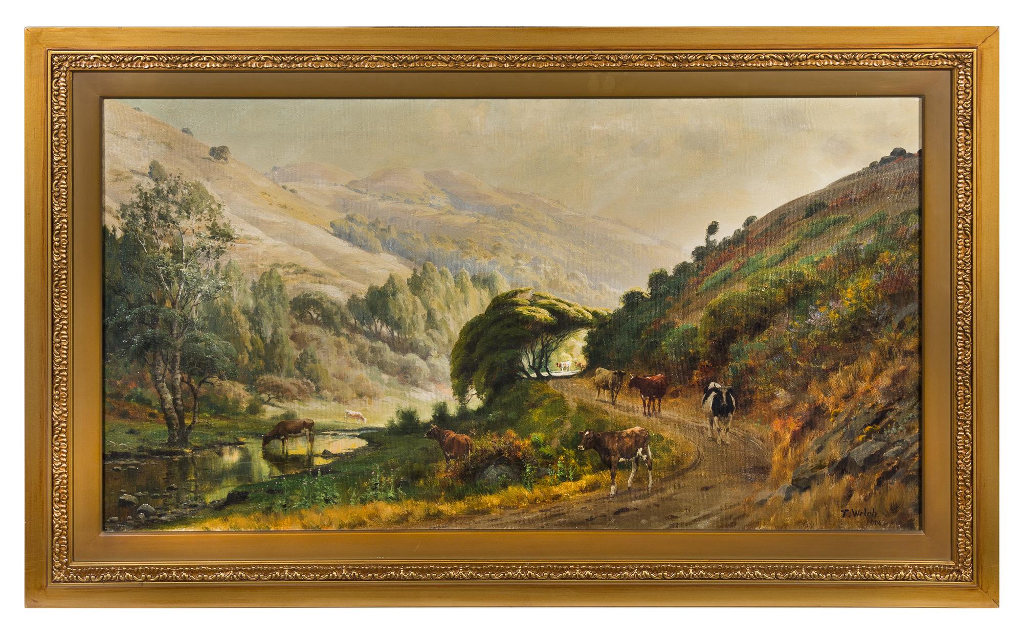Thaddeus Welch, (American, 1844-1919), Landscape with Cows, 1906