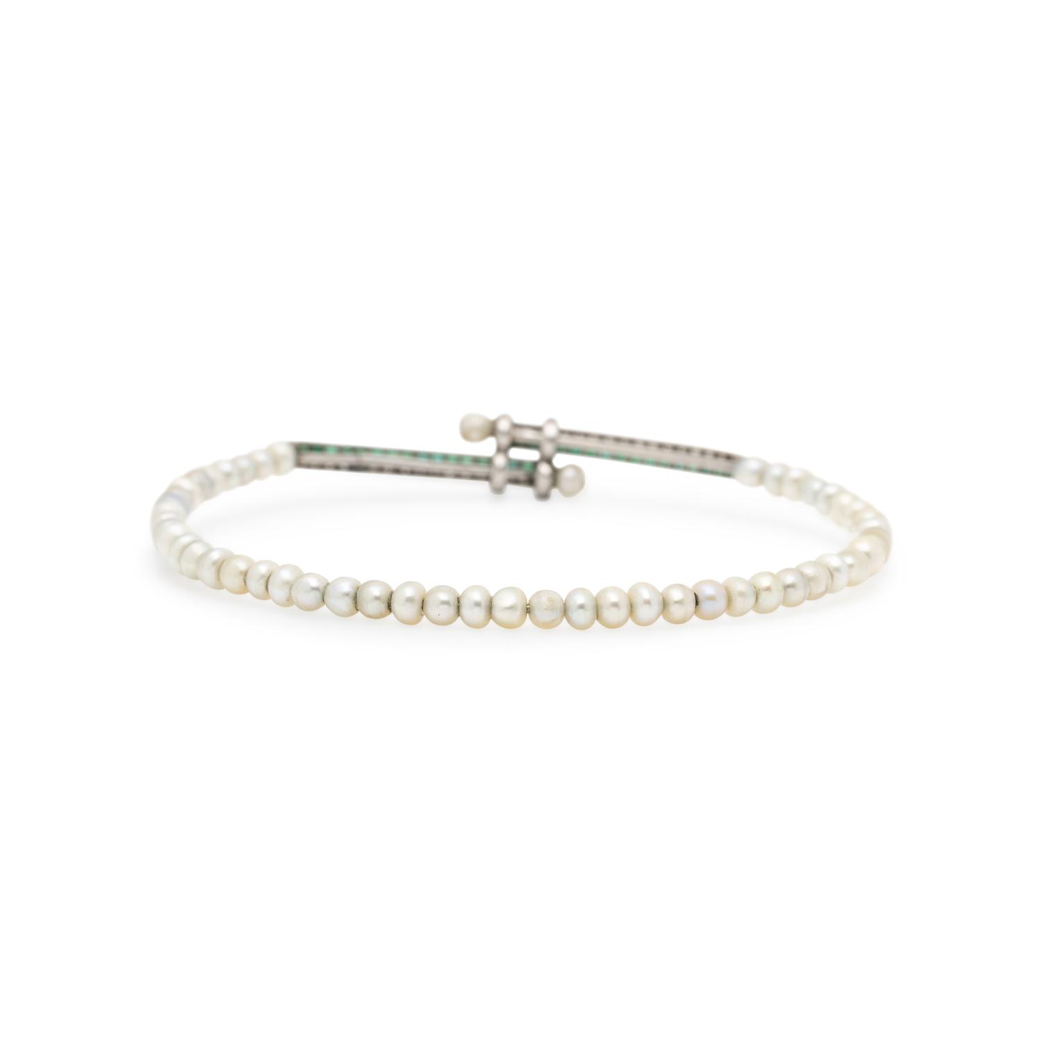 DIAMOND, EMERALD, AND PEARL BRACELET
