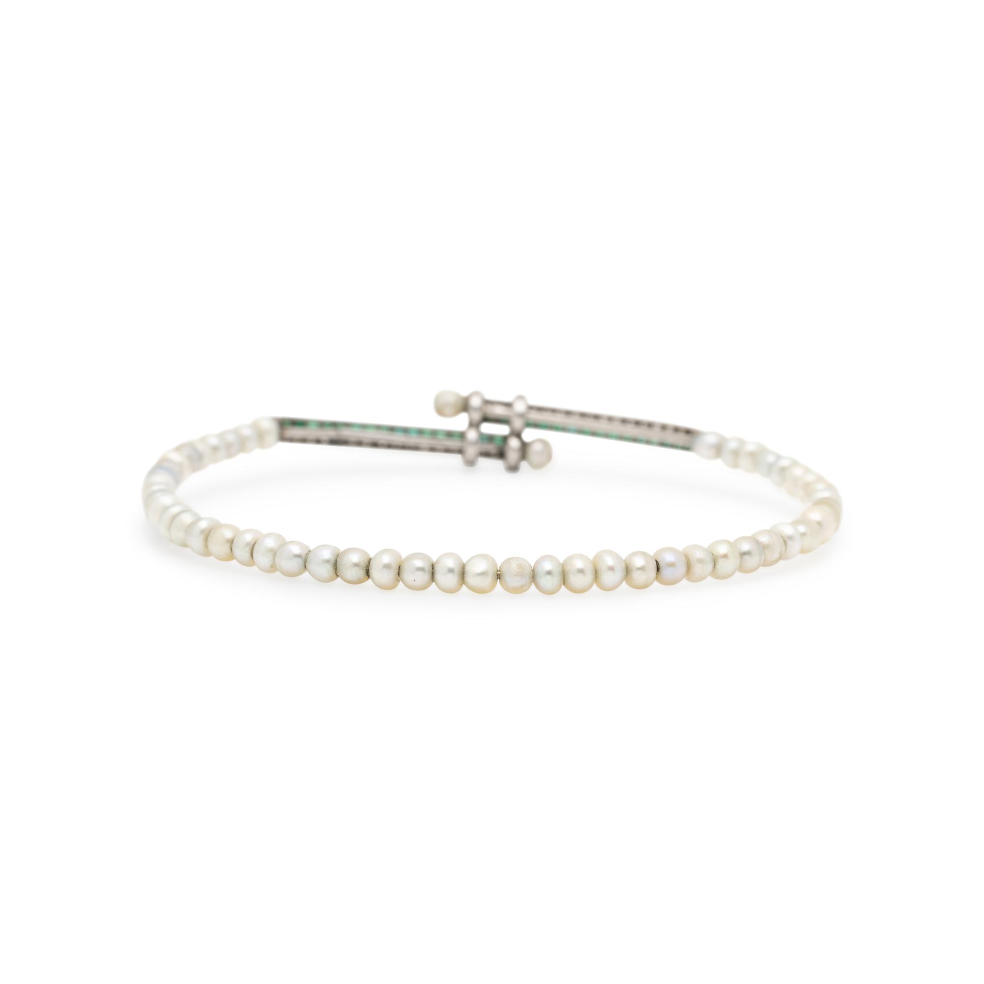 DIAMOND, EMERALD, AND PEARL BRACELET