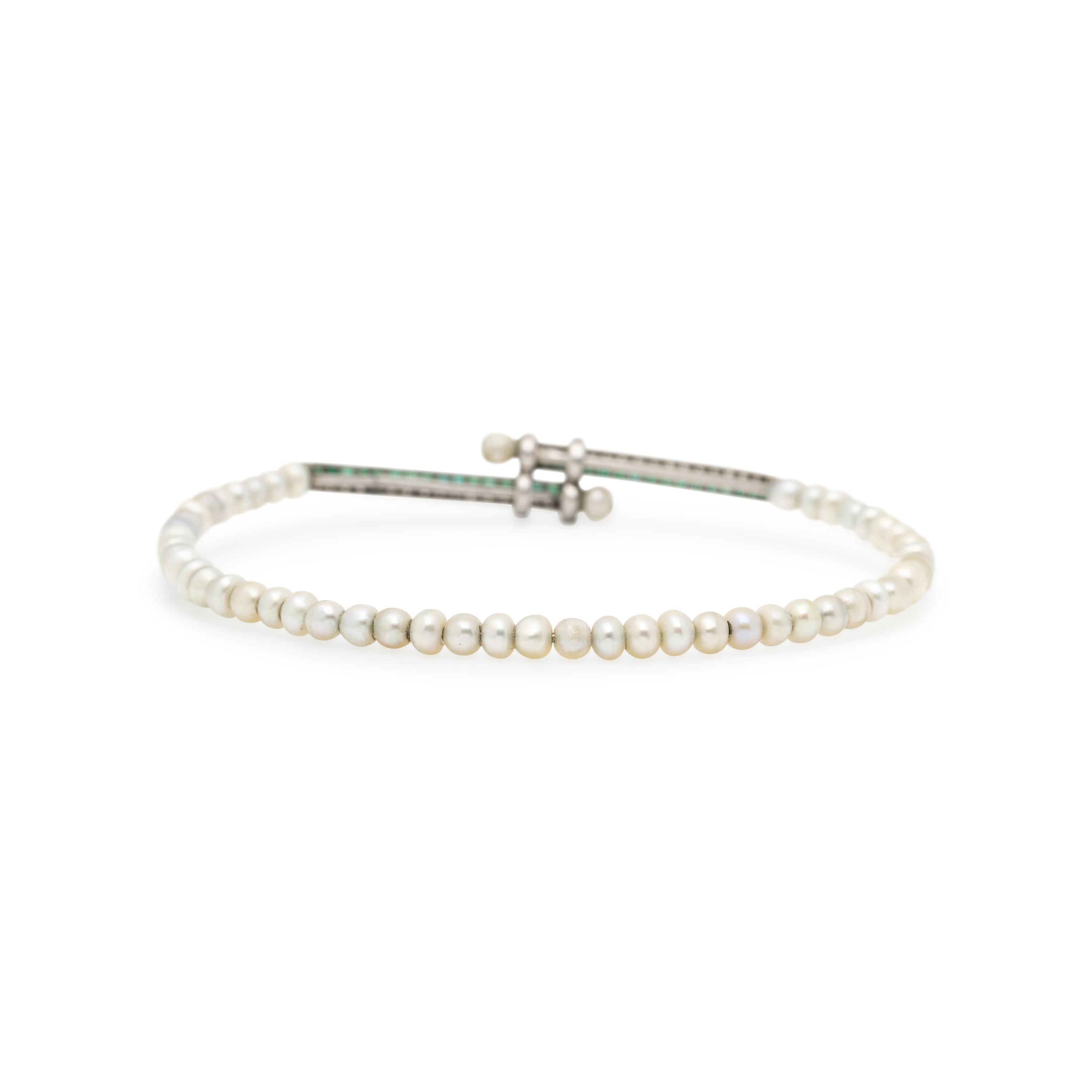 DIAMOND, EMERALD, AND PEARL BRACELET