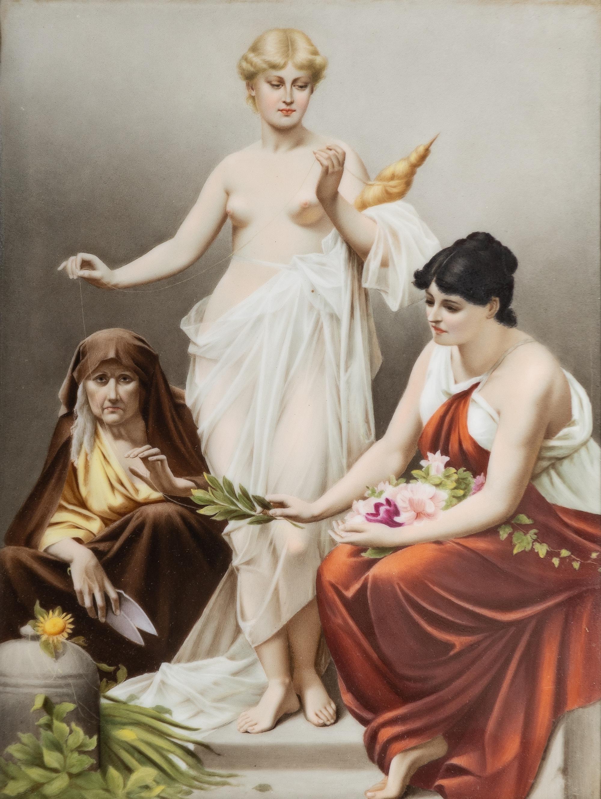 A Berlin (K.P.M.) Porcelain Plaque Depicting the Three Fates After Friedrich Paul Thumann