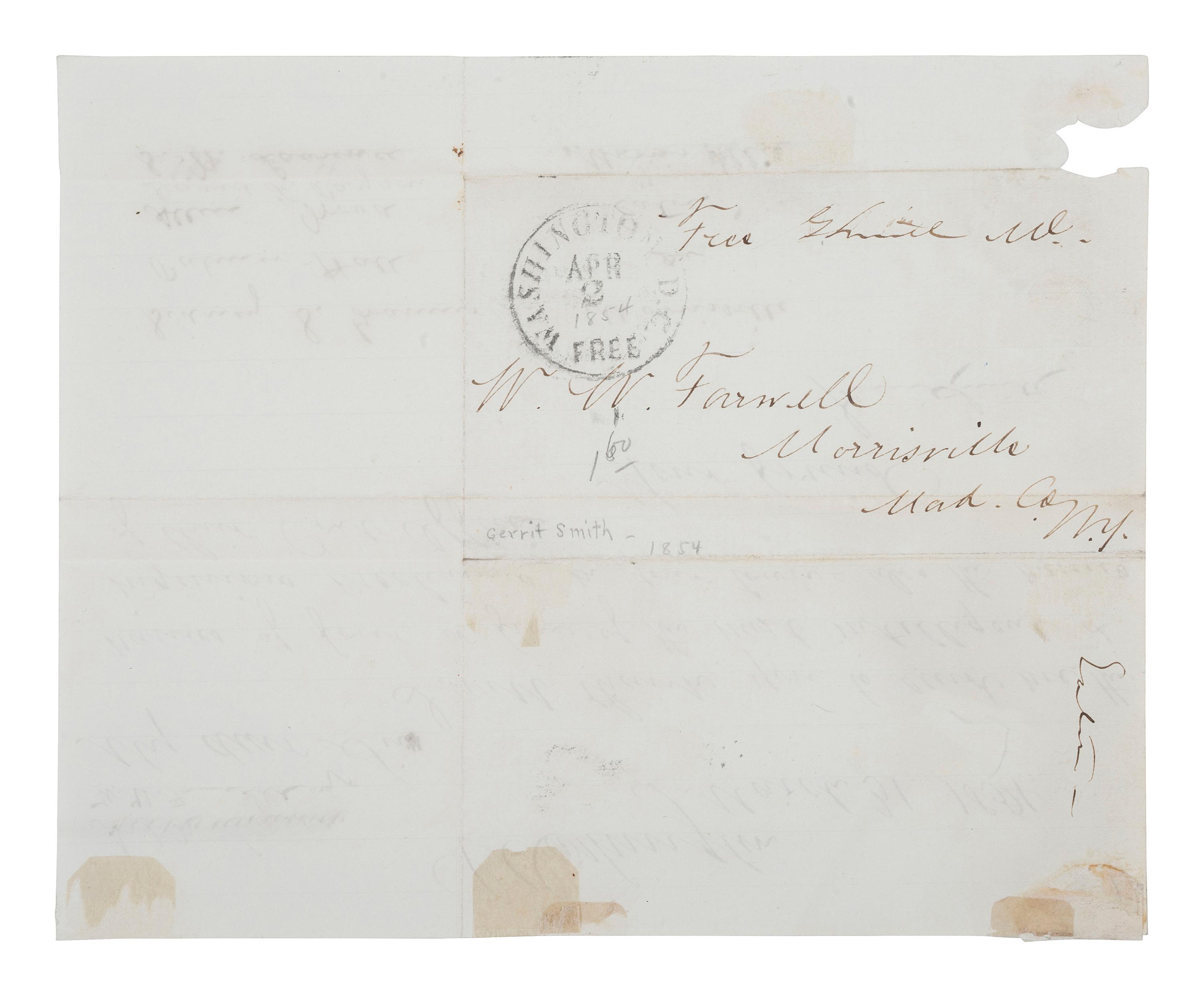 [SLAVERY & ABOLITION]. A group of two letters signed by prominent abolitionists, including one by Gerrit Smith (1797-1874) and another signed by Owen Lovejoy (1811-1864).