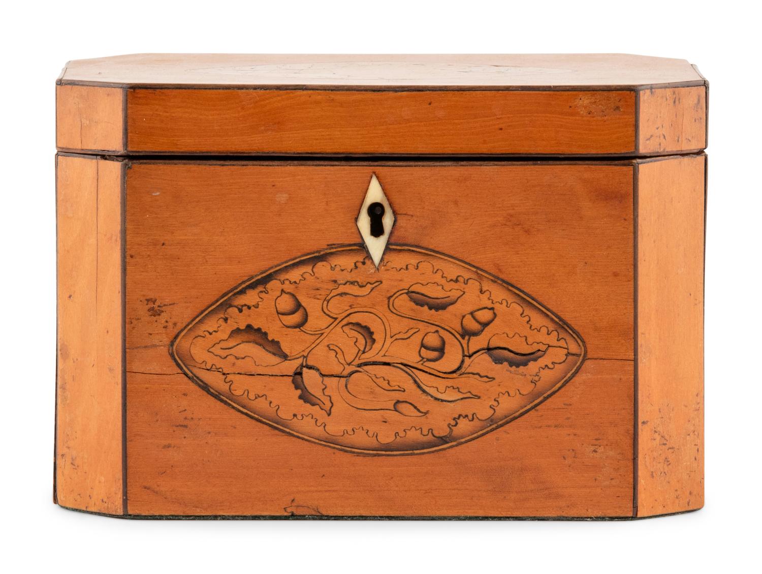 A George III Satinwood and Marquetry Tea Caddy