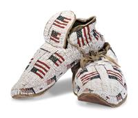 Sioux Beaded Hide Moccasins, with American Flags