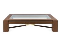 A Contemporary Faux Leather, Brass and Glass Low Table