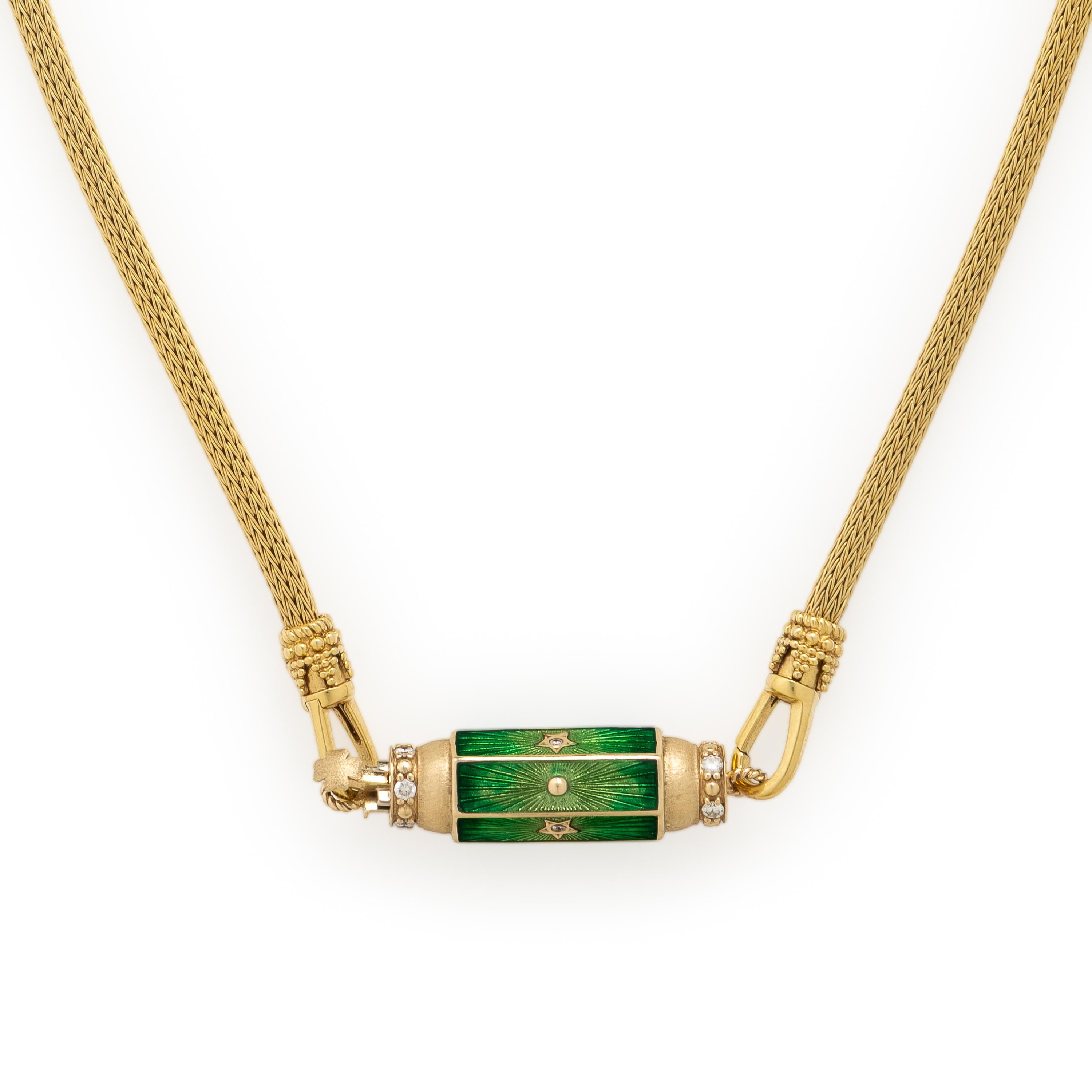 Marie Lichtenberg, 'Baby Locket', Yellow Gold Chain Necklace with Enamel and Diamond Barrel Pendant