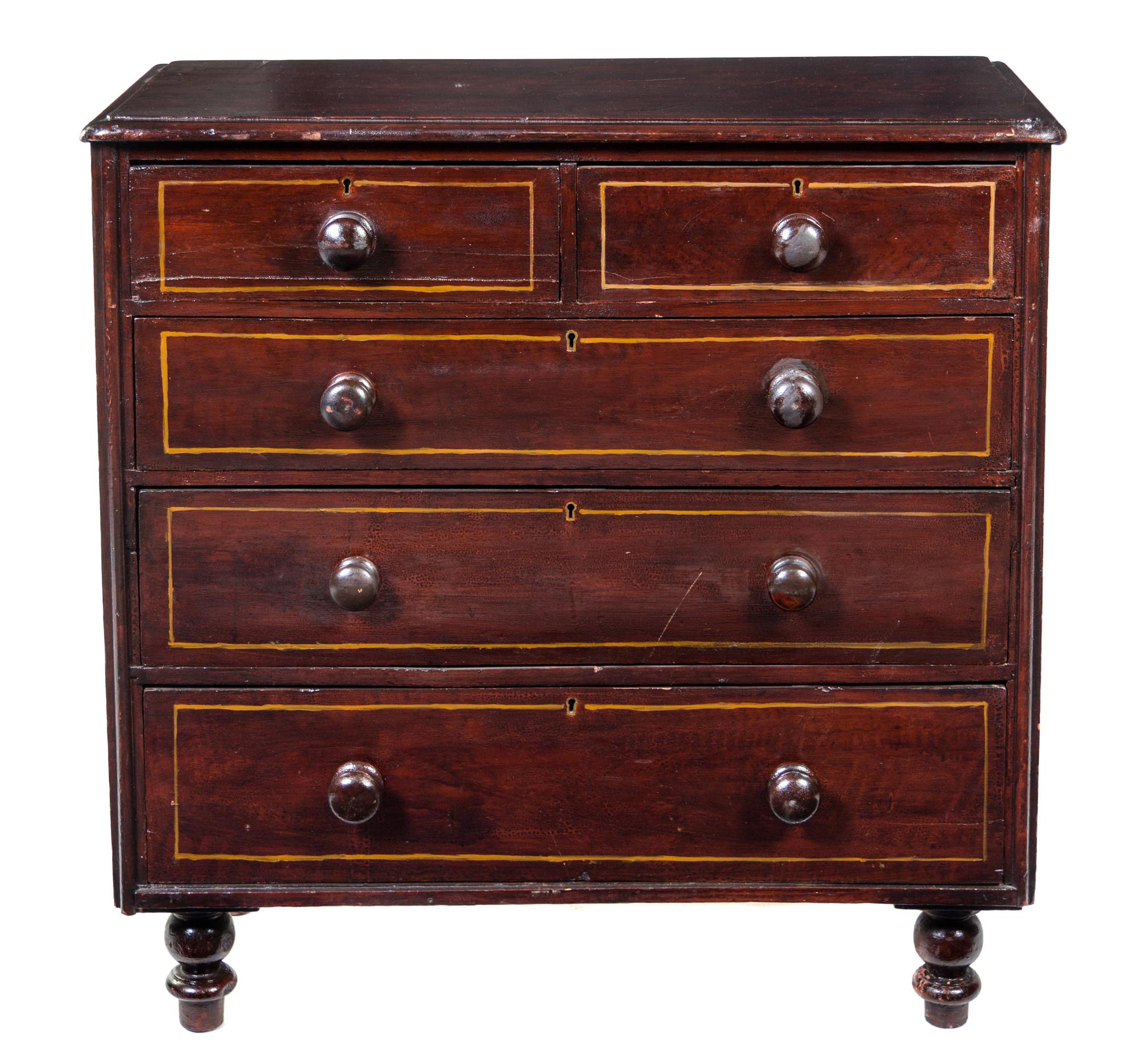 An American Painted Pine Chest of Drawers Height 37 x width 38 x depth 17 inches. — LATE 19TH CENTURY