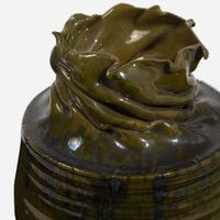 George Ohr (American, 1857-1918) Vase with Twisted Neck and Pinched Rim in Olive Green Glaze, USA, circa 1897-1900