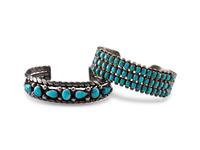 Navajo Stamped Silver and Turquoise Cuff Bracelets
