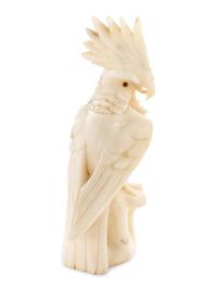 An Italian Carved Marble Figure of a Cockatoo