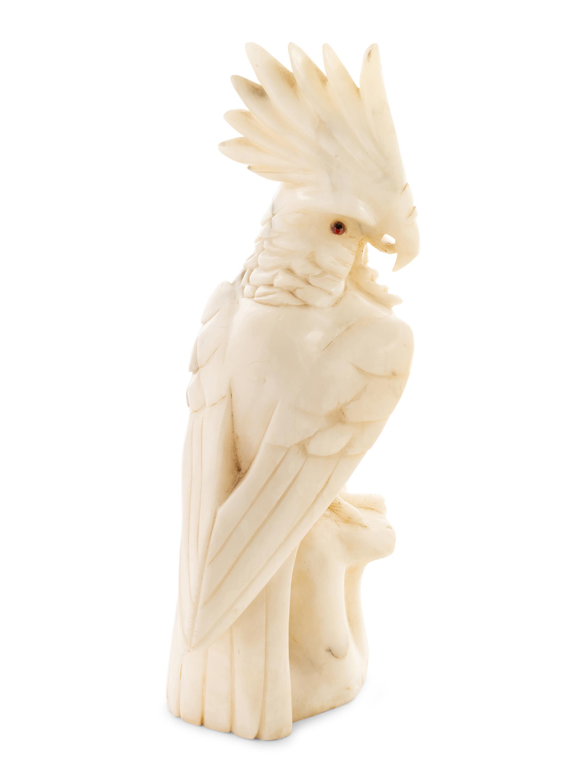 An Italian Carved Marble Figure of a Cockatoo