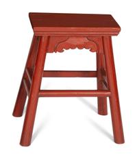 A Pair of Red-Painted Stools and a Blue Painted Side Table