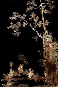 A Mother-of-Pearl Inlaid Black Lacquer Twelve-Panel Screen