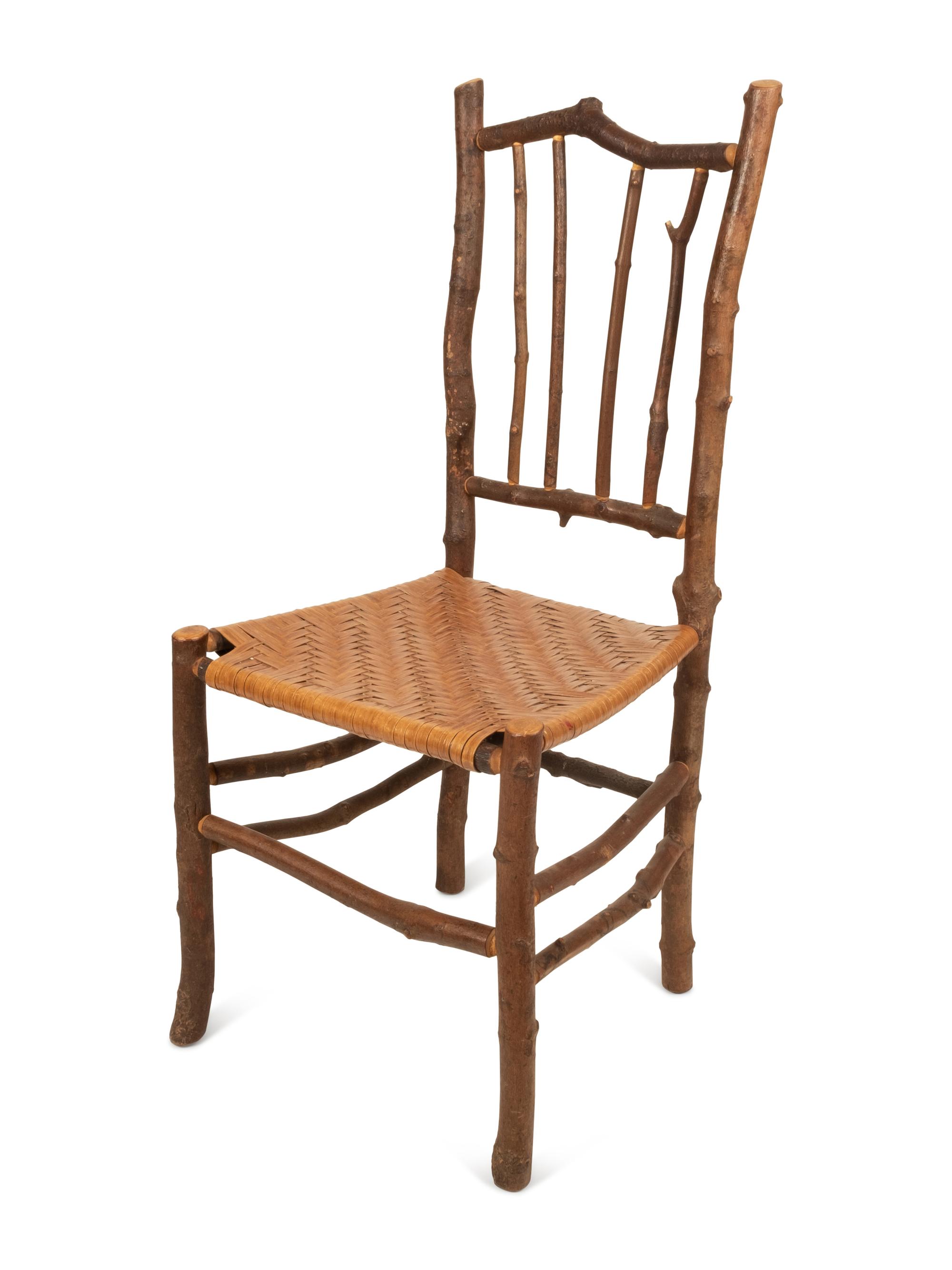 A Pair of Old Hickory Style Side Chairs with Reed Seats
