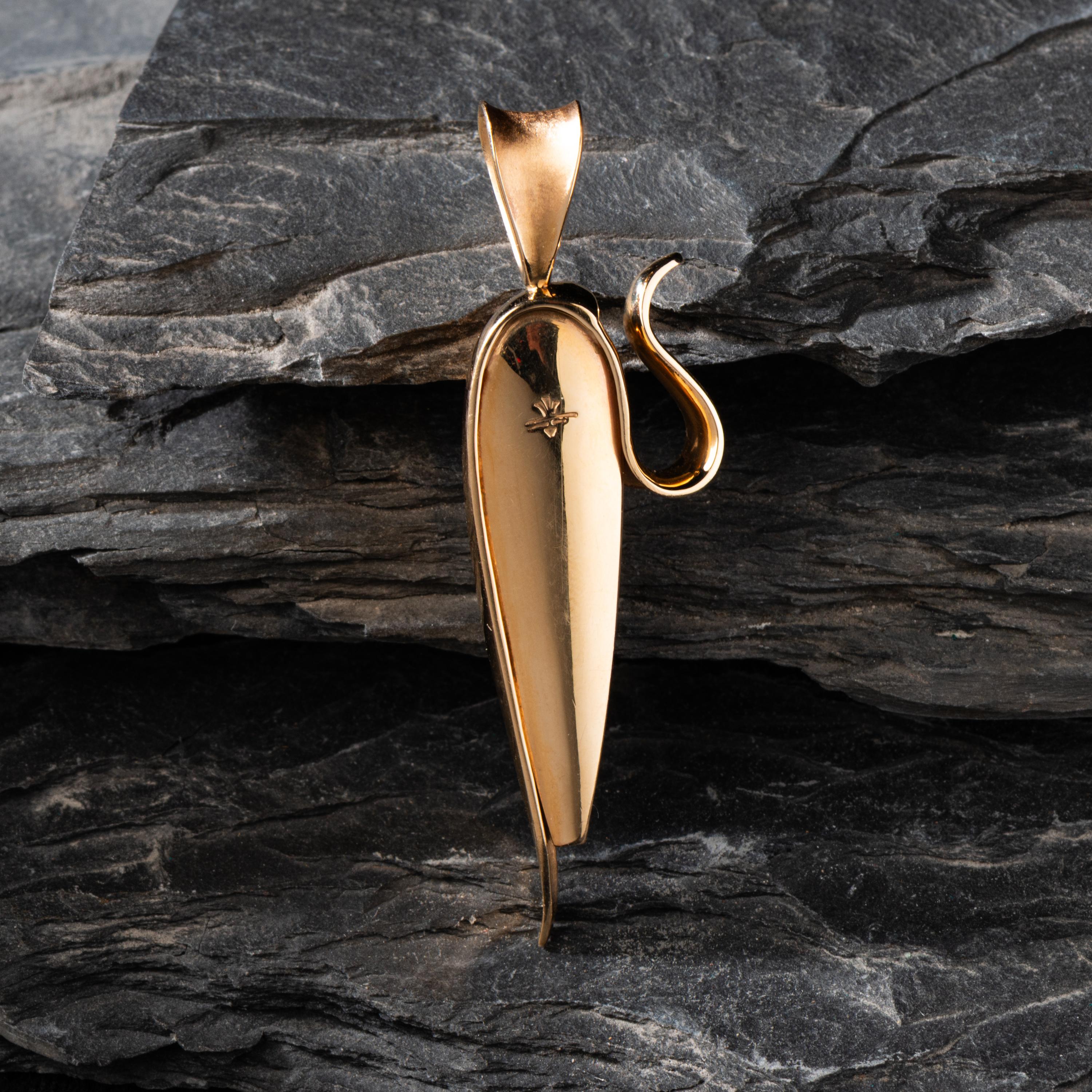 Charles Supplee (Hopi, 1956-2021) — Yellow Gold Corn Pendant, with Coral and Multi-Stone Mosaic Inlay