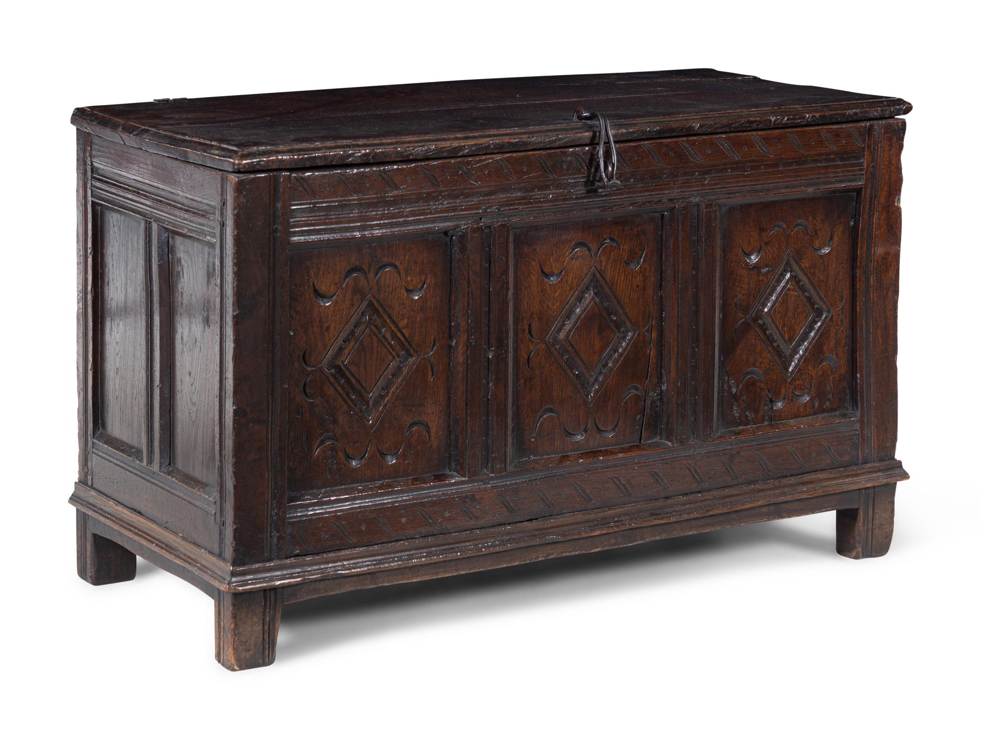 A Charles II Carved Oak Blanket Chest