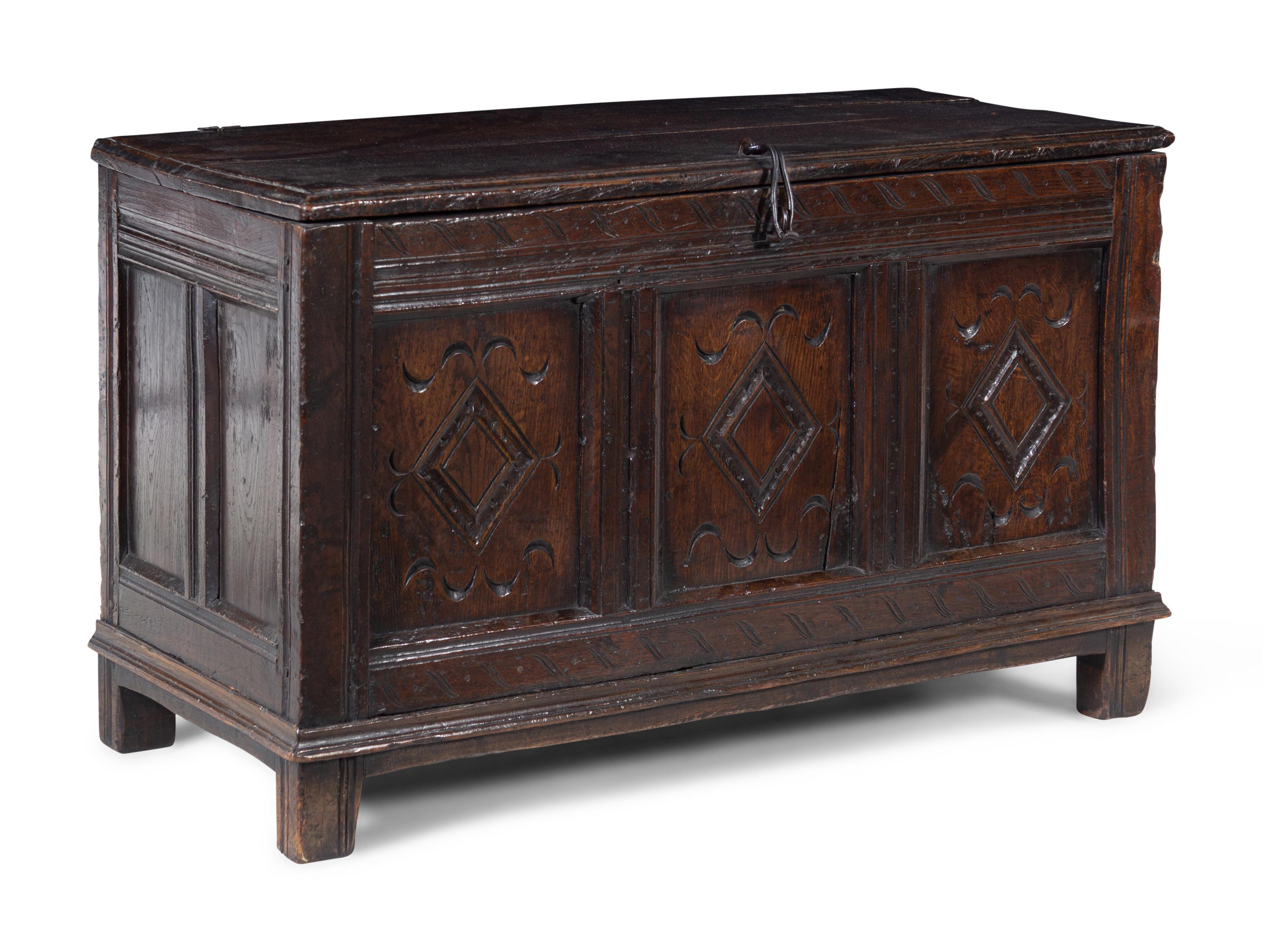 A Charles II Carved Oak Blanket Chest