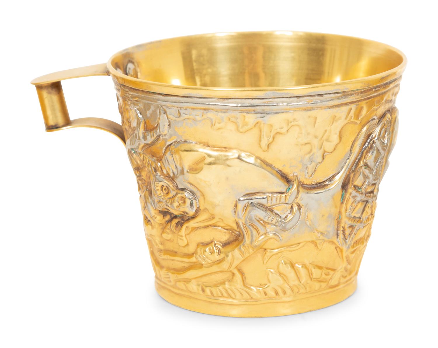Three Greek Brass and Silver Vapheio Style Cups