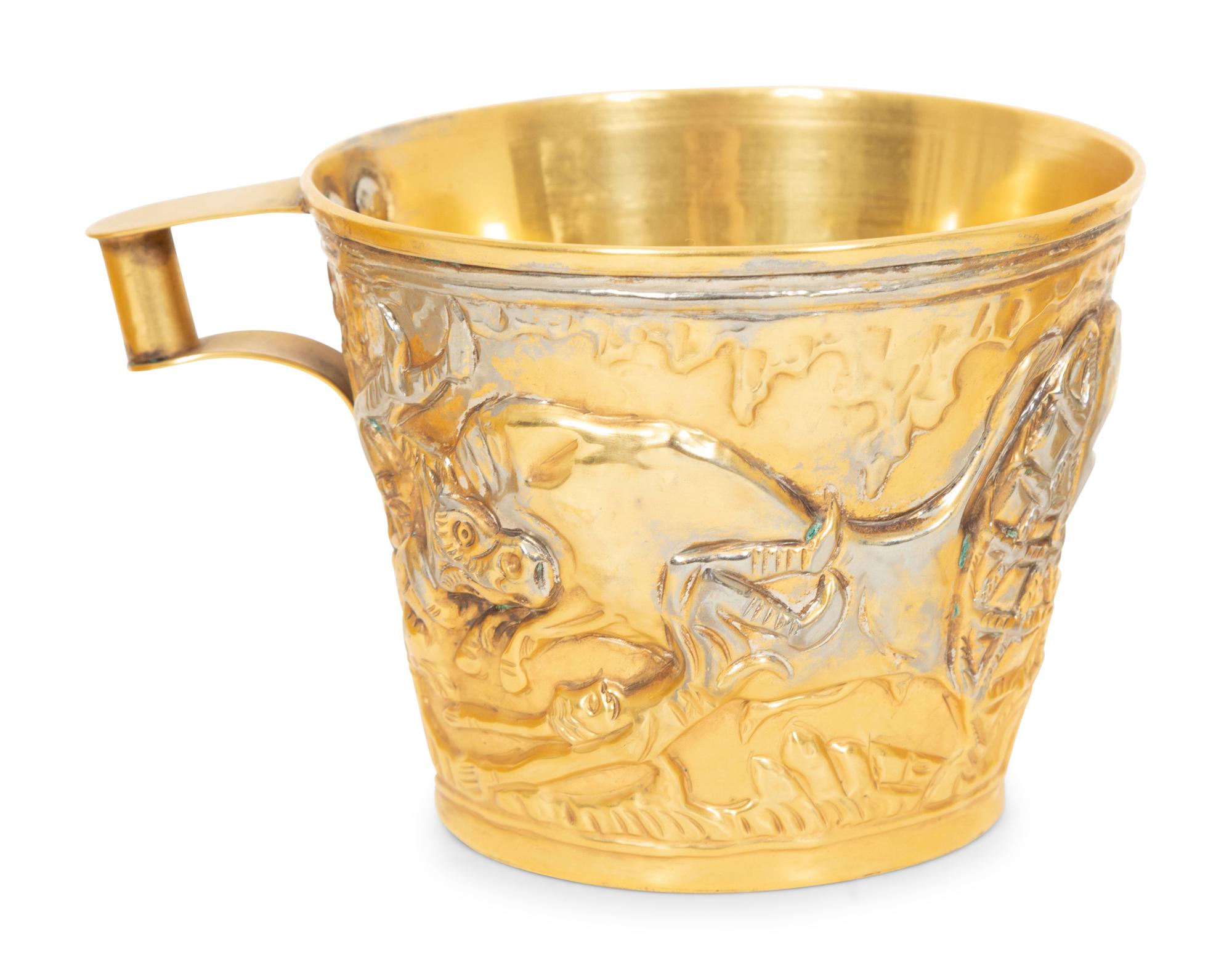 Three Greek Brass and Silver Vapheio Style Cups