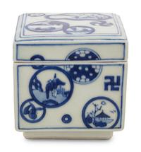 A Japanese Blue and White Porcelain Square Covered Box
