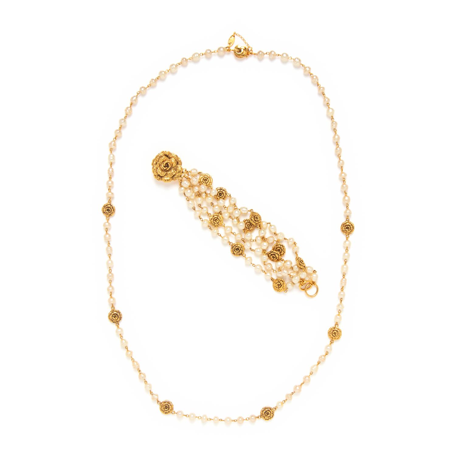 Chanel, Camellia & Gripoix Pearl Necklace and Bracelet Set