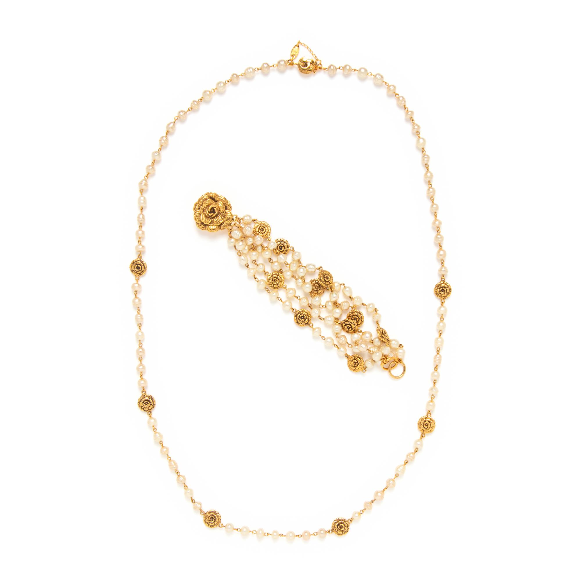Chanel, Camellia & Gripoix Pearl Necklace and Bracelet Set