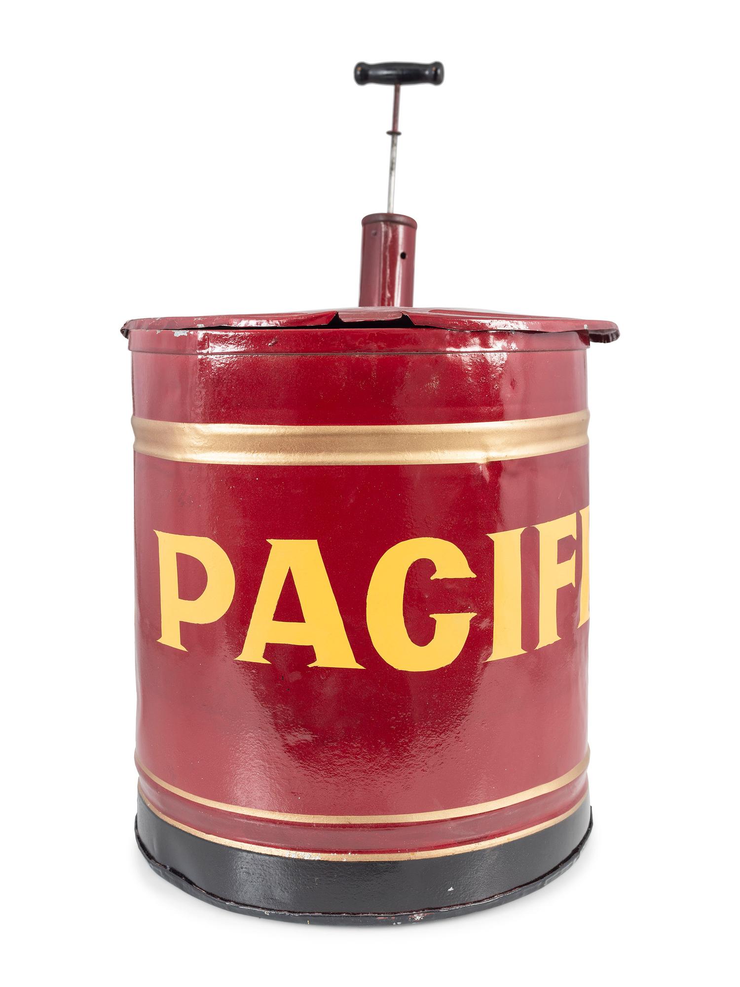 A Painted Tin Pump Operated Vessel