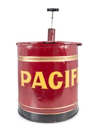 A Painted Tin Pump Operated Vessel
