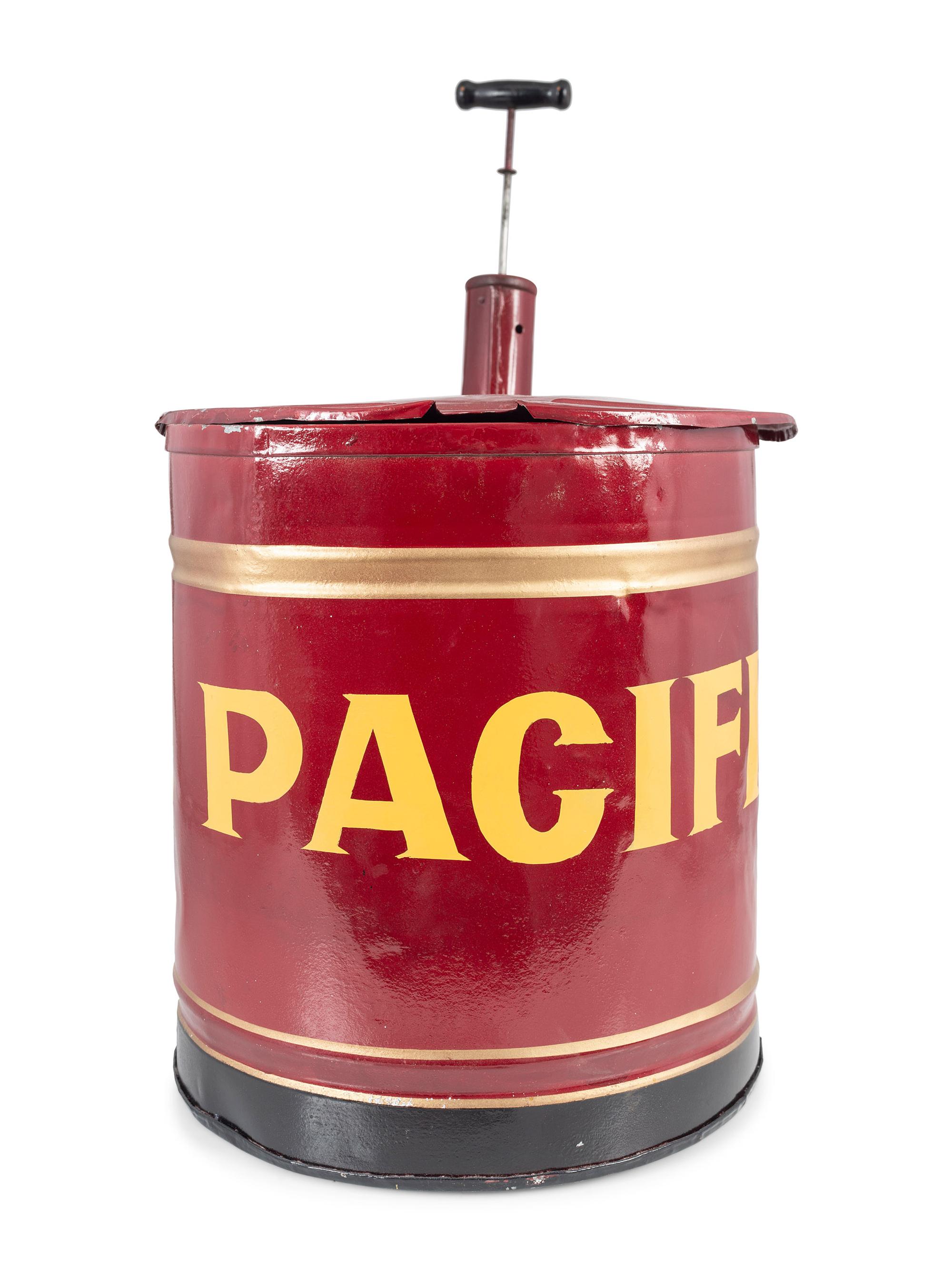 A Painted Tin Pump Operated Vessel
