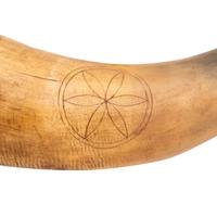 Two Folk Art Carved Priming Horns and Two Stone Bullet Molds