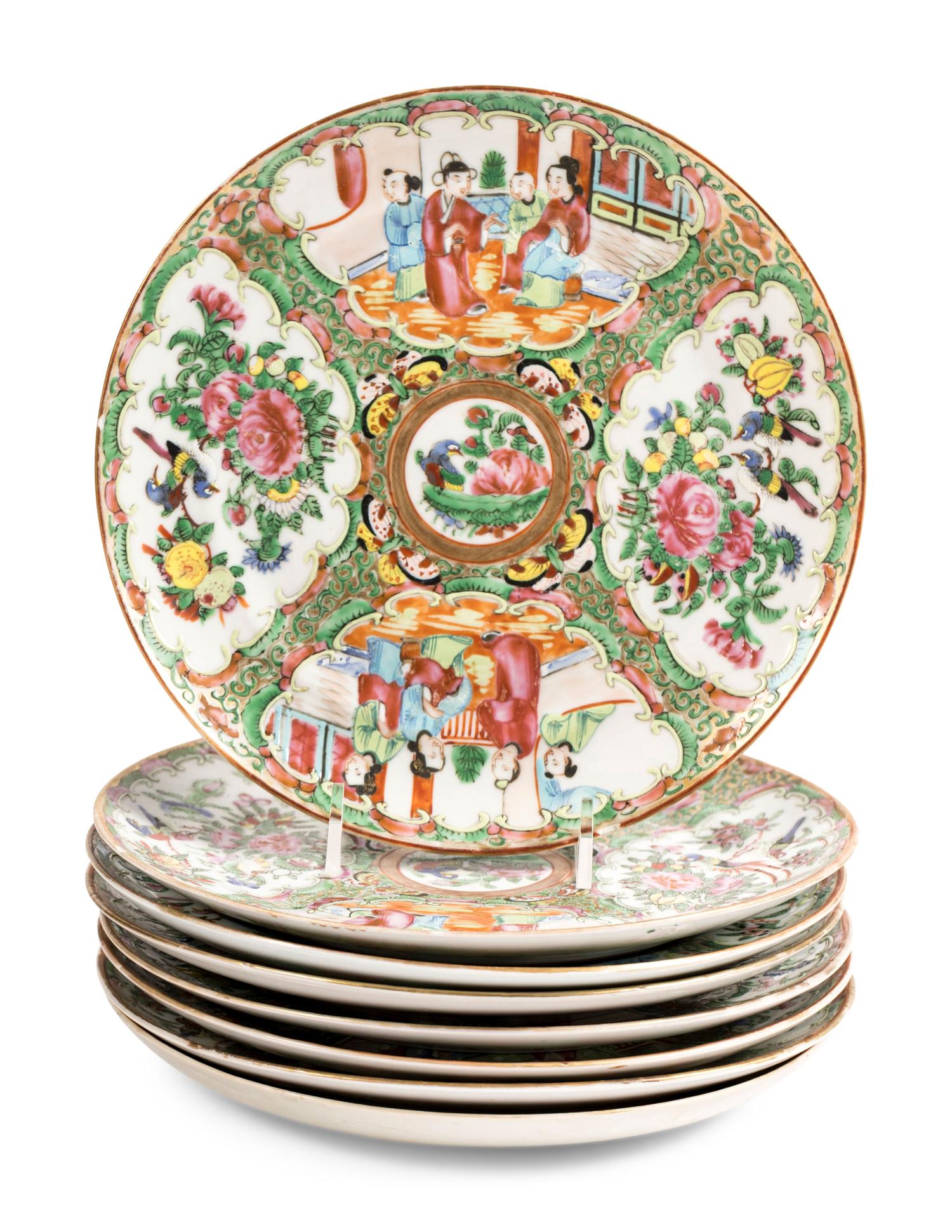 11 Chinese Export Famille Rose Porcelain Plates