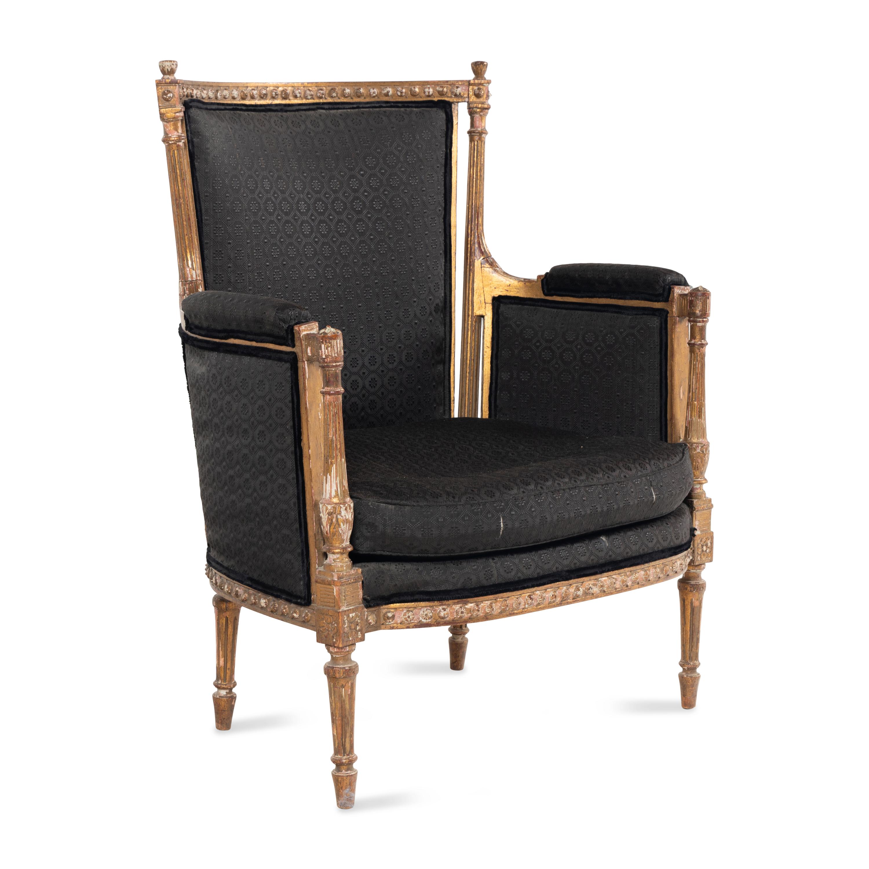 A Louis XVI Style Giltwood Bergère