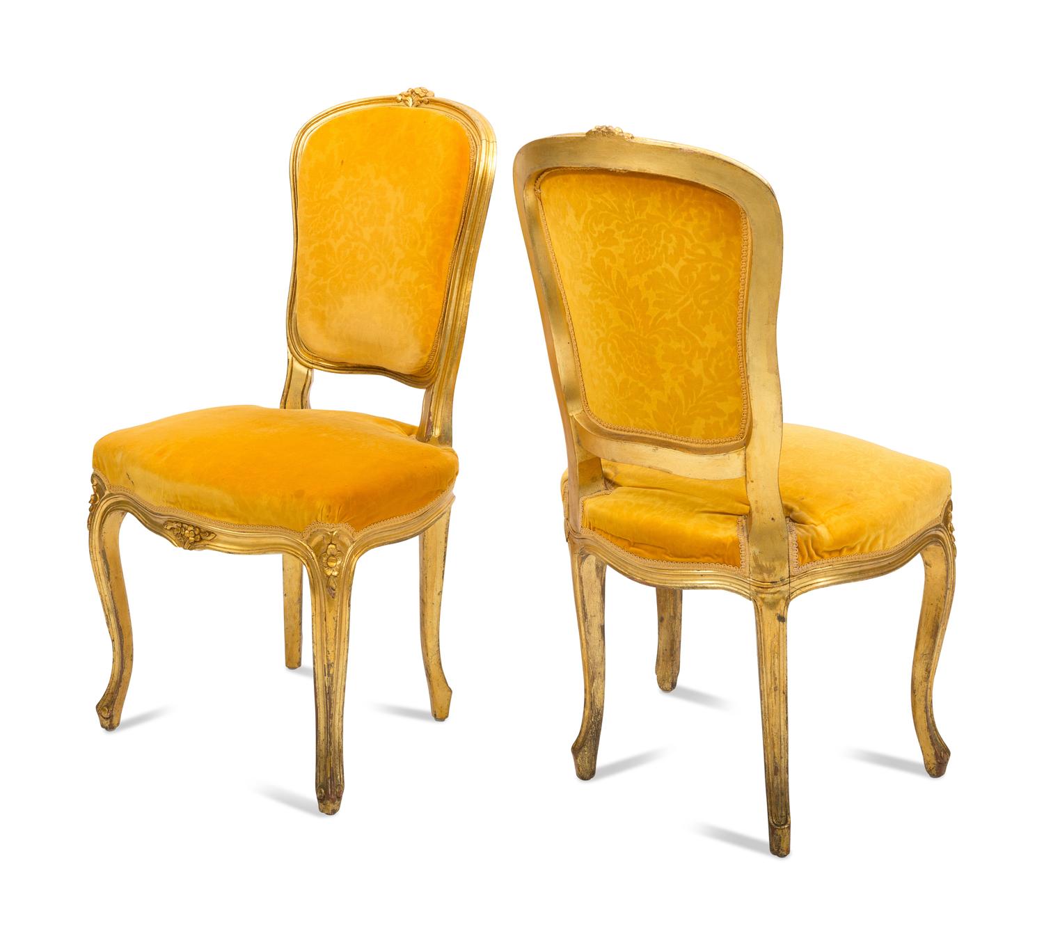 A Pair of Louis XV Style Giltwood Side Chairs