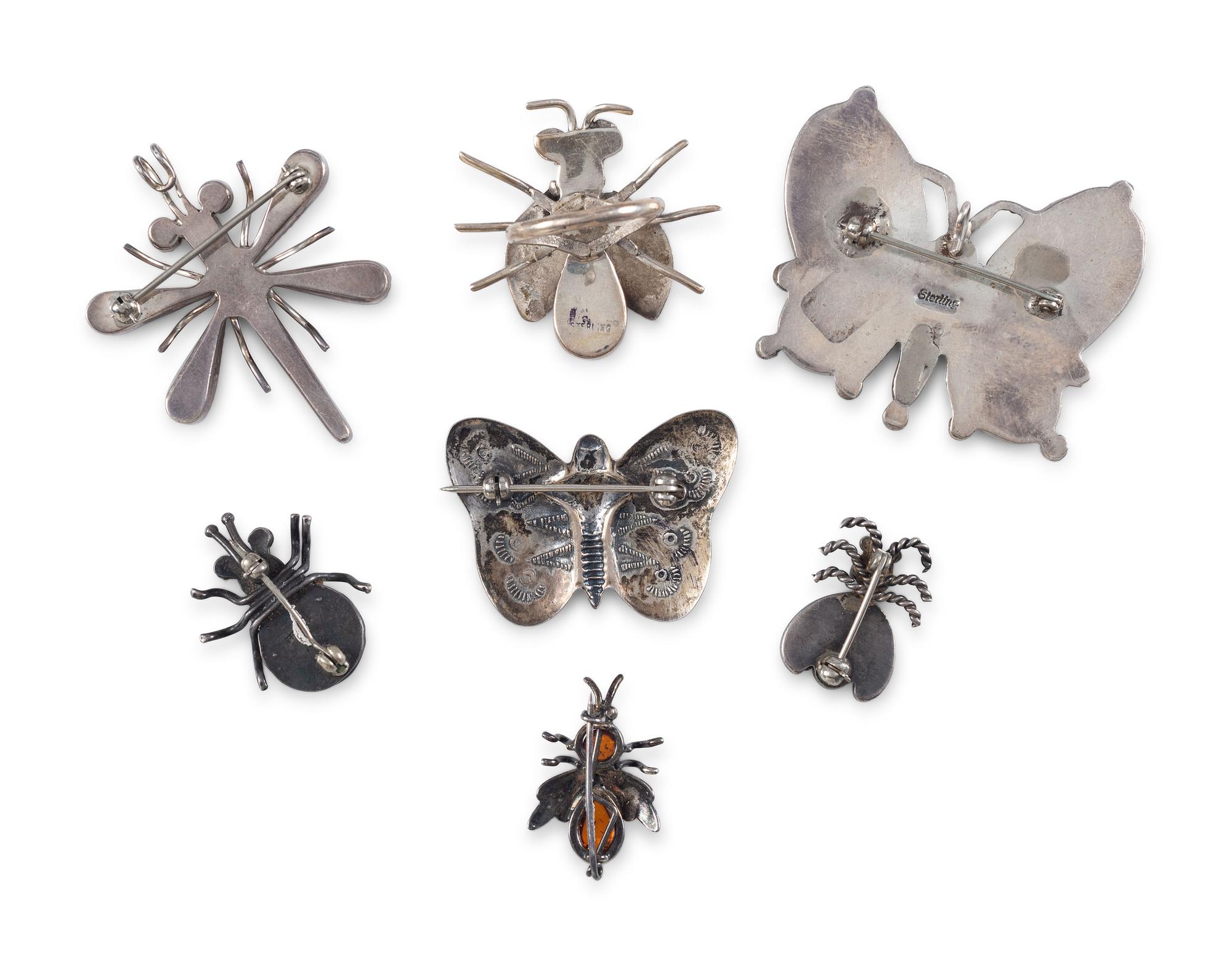 Navajo and Zuni Silver Bug Jewelry, with Inlay