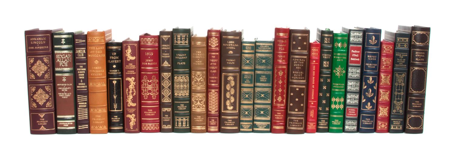 A Set of Modern Leather Bound Classics Height of tallest 9 3/4 inches.