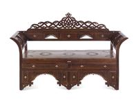 A Syrian Carved and Mother-of-Pearl Inlaid Walnut Settee
