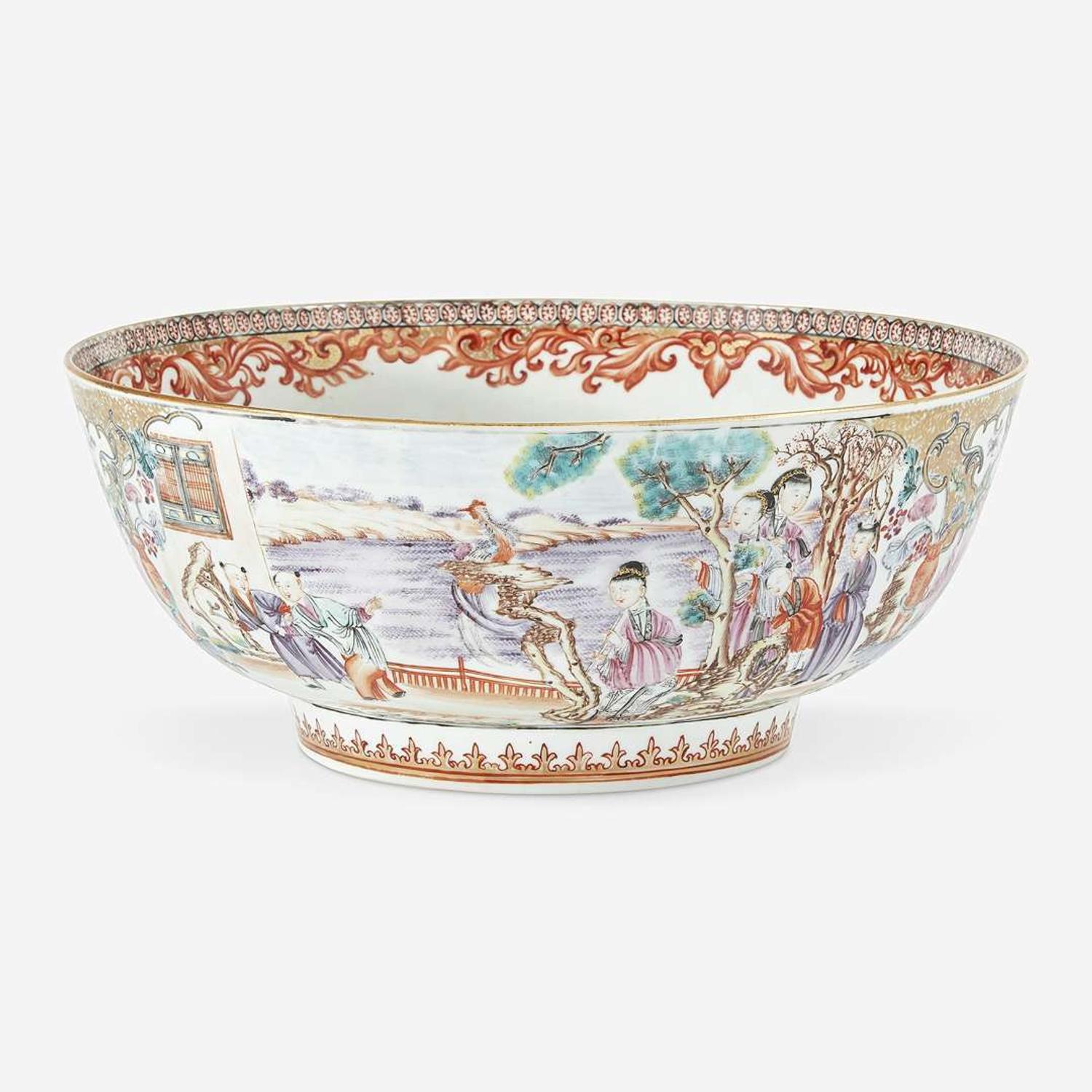 A Chinese export famille rose-decorated porcelain figural punchbowl late 18th Century