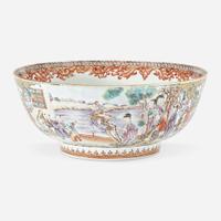 A Chinese export famille rose-decorated porcelain figural punchbowl late 18th Century