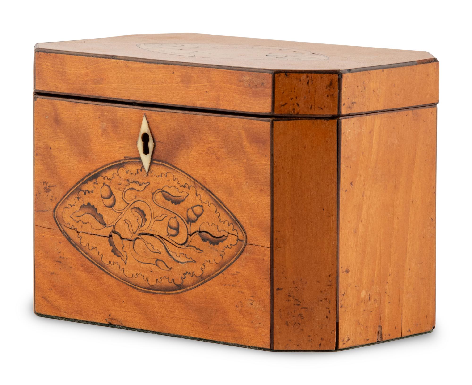 A George III Satinwood and Marquetry Tea Caddy