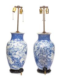 A Pair of Japanese Porcelain Vases Mounted as Lamps