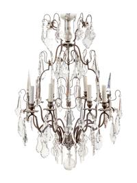 A French Brass and Glass Eight-Light Chandelier
