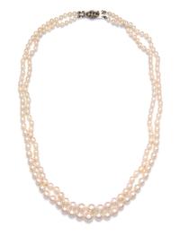 A Graduated Double Strand Cultured Pearl Necklace,