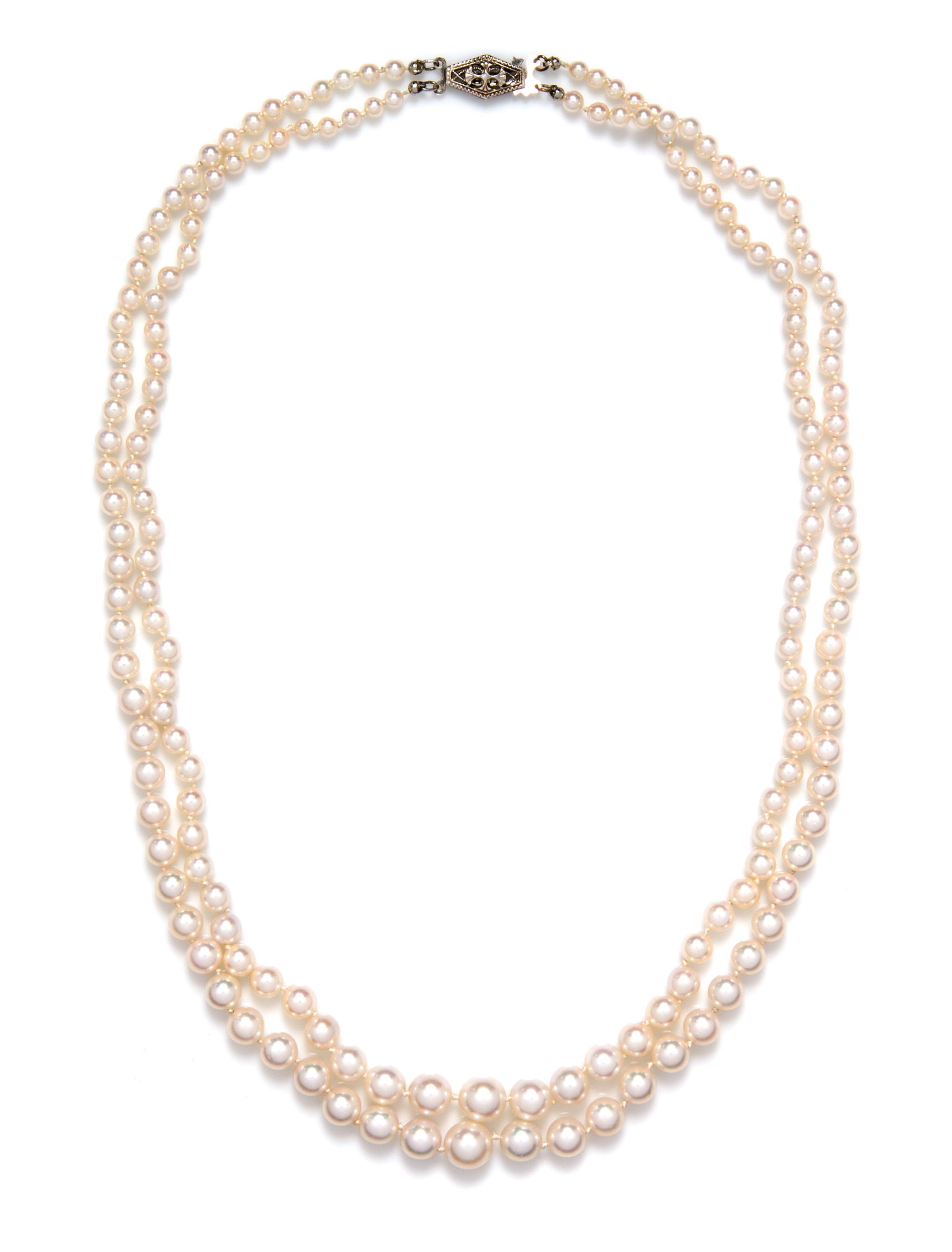 A Graduated Double Strand Cultured Pearl Necklace,