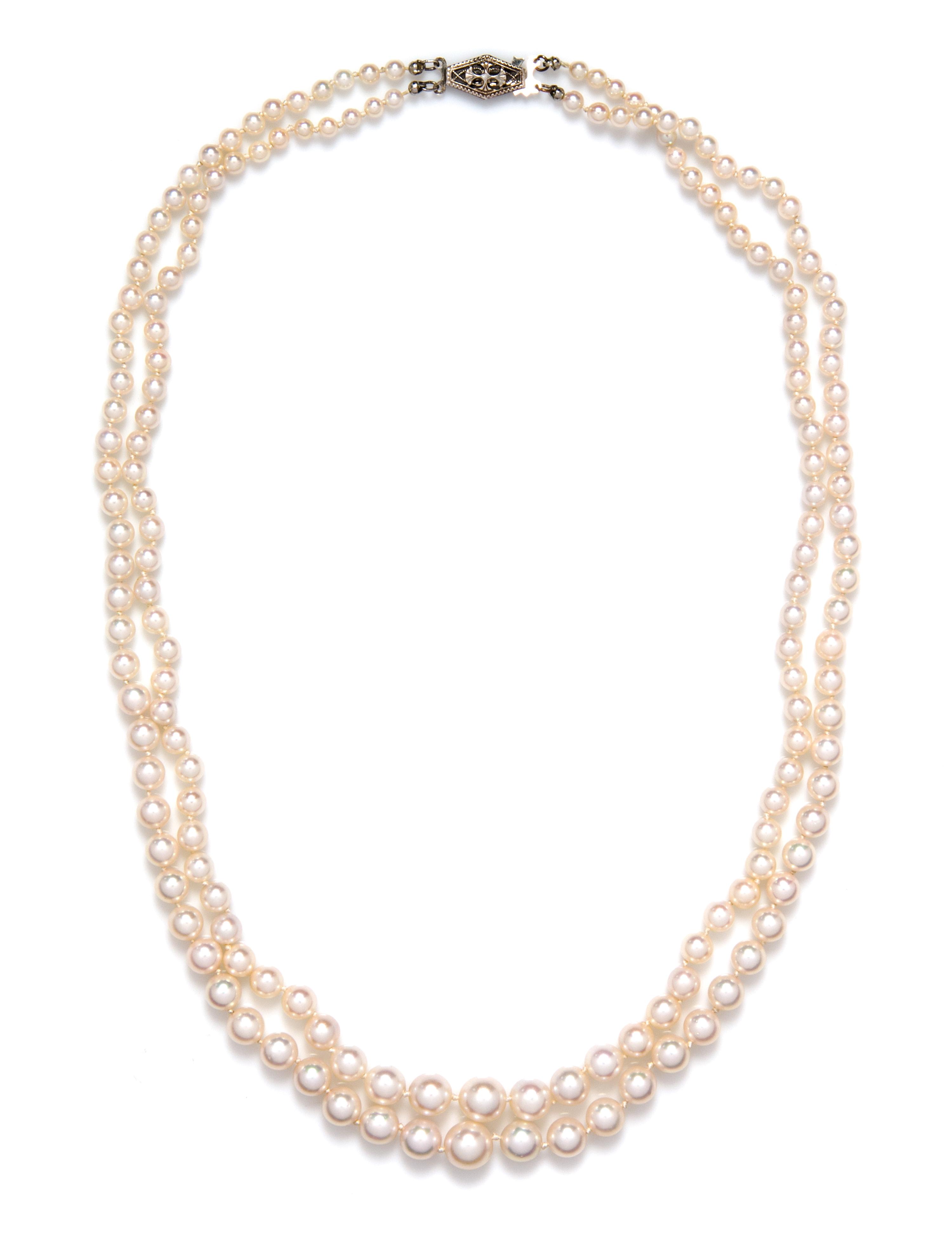 A Graduated Double Strand Cultured Pearl Necklace,