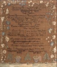 A Needlework Embroidered Family Record, Wrought by Alsa Gale Bowers