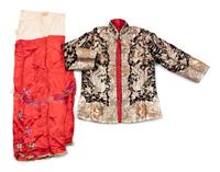 Two Sets of Chinese Silk Embroidered Wedding Gowns