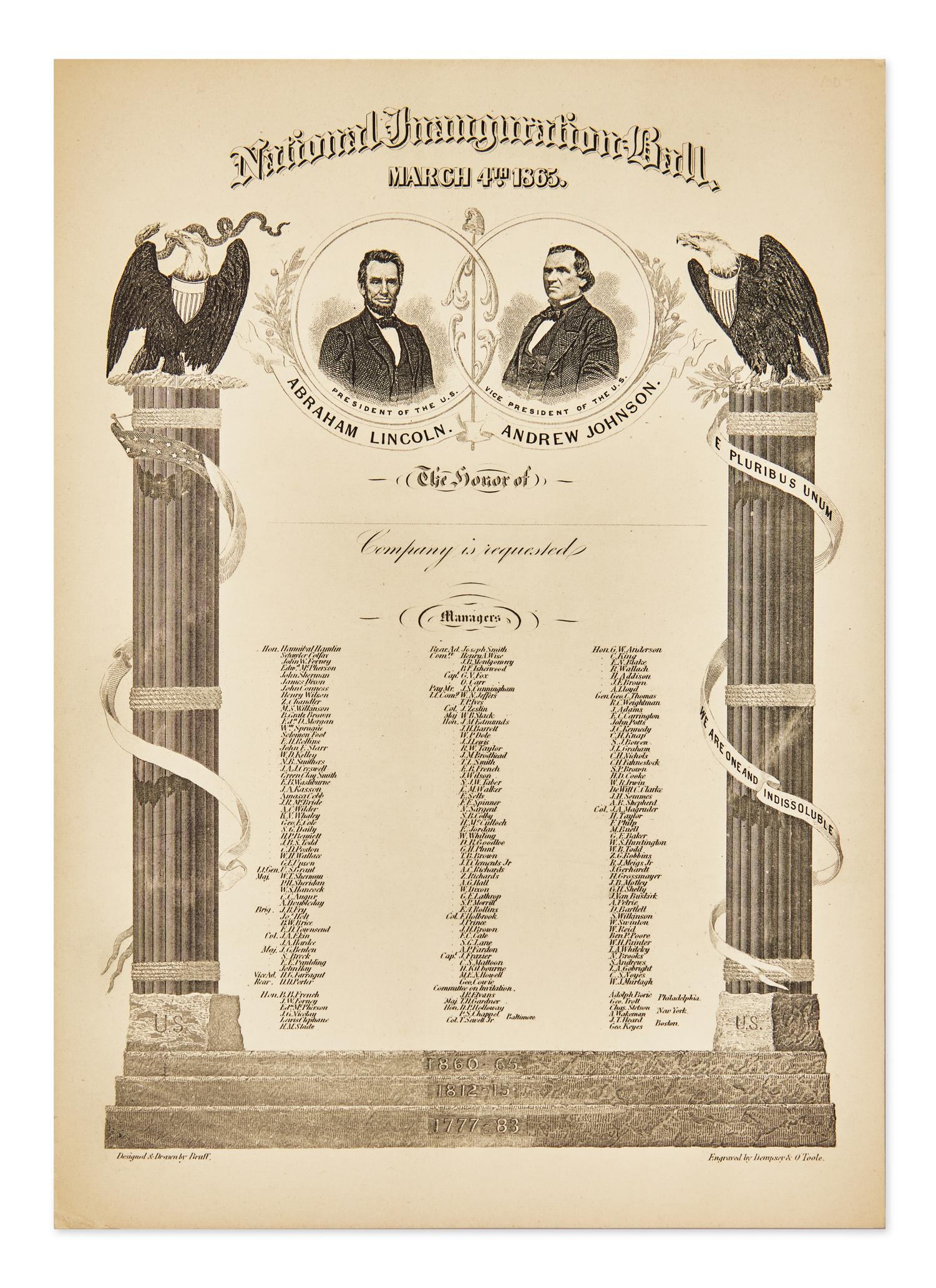[Presidential] [Lincoln, Abraham] National Inauguration Ball Invitation. March 4th, 1865