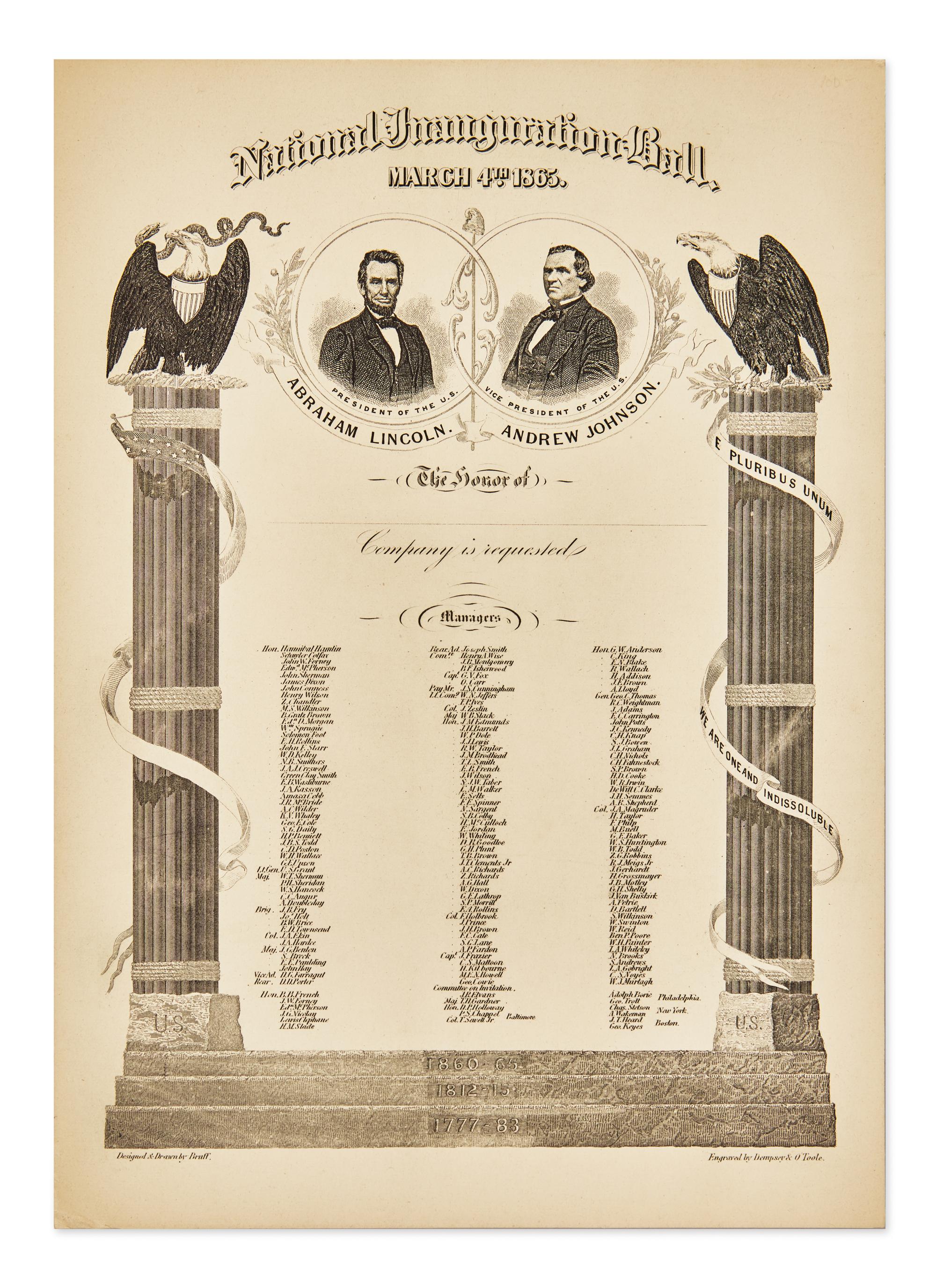 [Presidential] [Lincoln, Abraham] National Inauguration Ball Invitation. March 4th, 1865