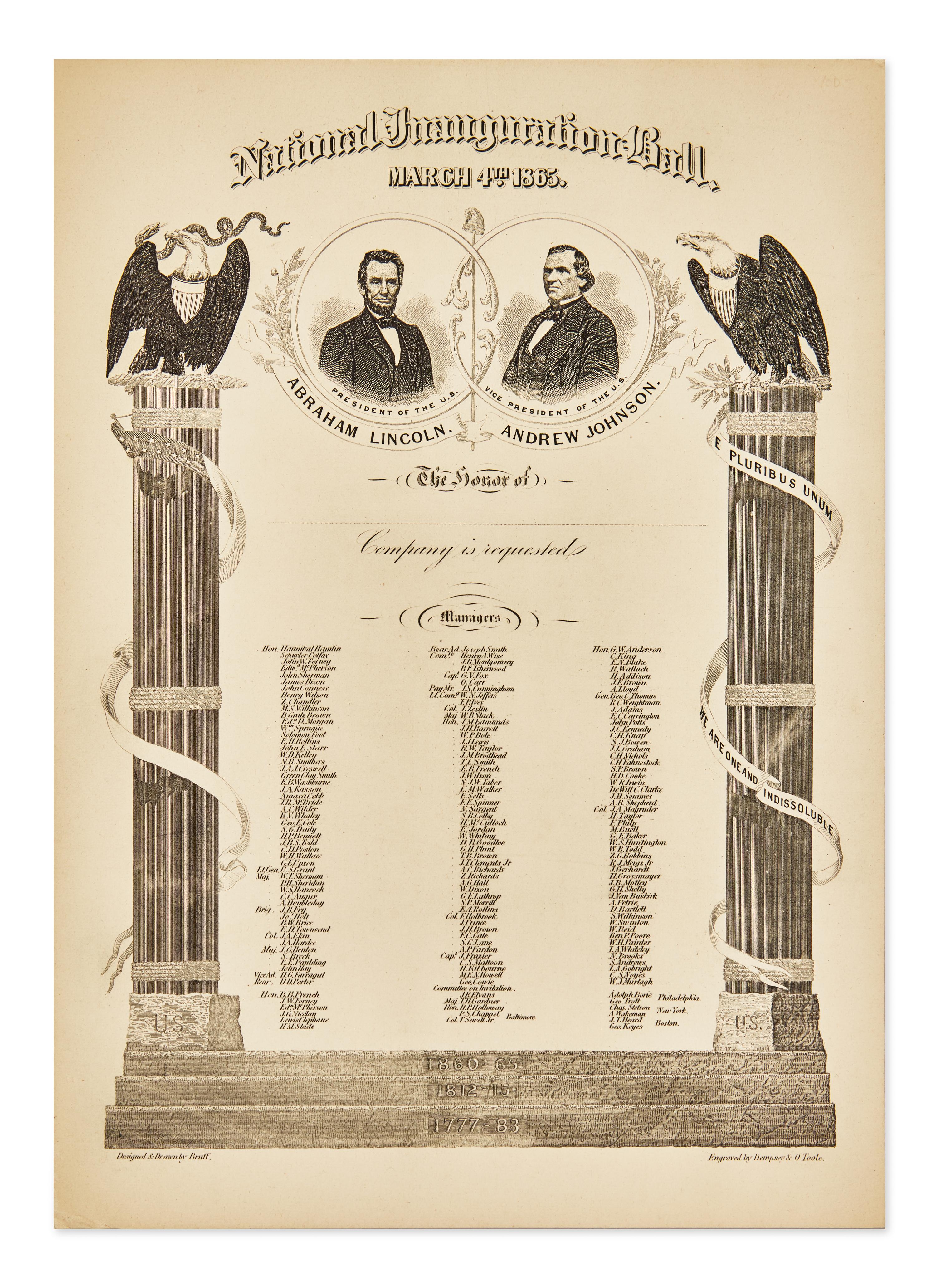 [Presidential] [Lincoln, Abraham] National Inauguration Ball Invitation. March 4th, 1865