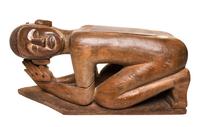A Southeast Asian Carved Fruitwood Figural Stool Height 15 x width 31 x depth 11 inches. — 20TH CENTURY
